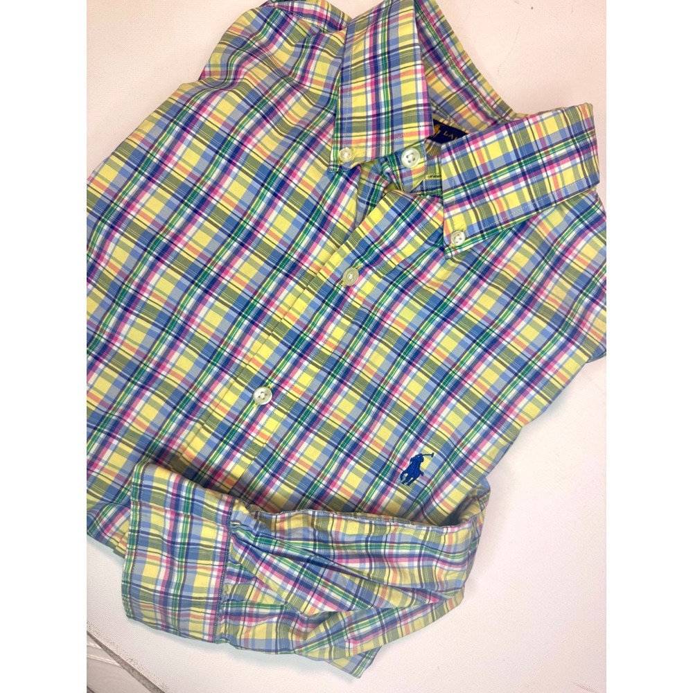 Polo Ralph Lauren Custom Fit Madras Plaid Button Down Shirt Mens M 100% Cotton